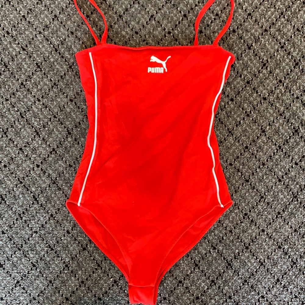 Red puma body suit